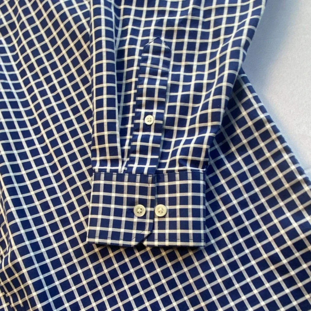 Banana Republic Men's Blue White Check Dress Shirt 100% Cotton Long Sleeve
